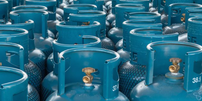 LPG gas bottle stack ready for sell, filling lpg gas bottle.